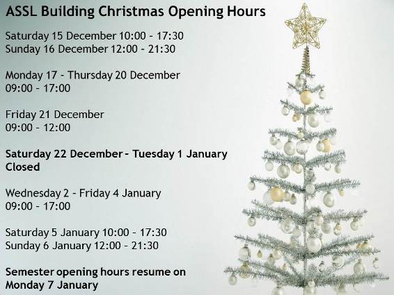 ASSL and Law Library Christmas Opening hours